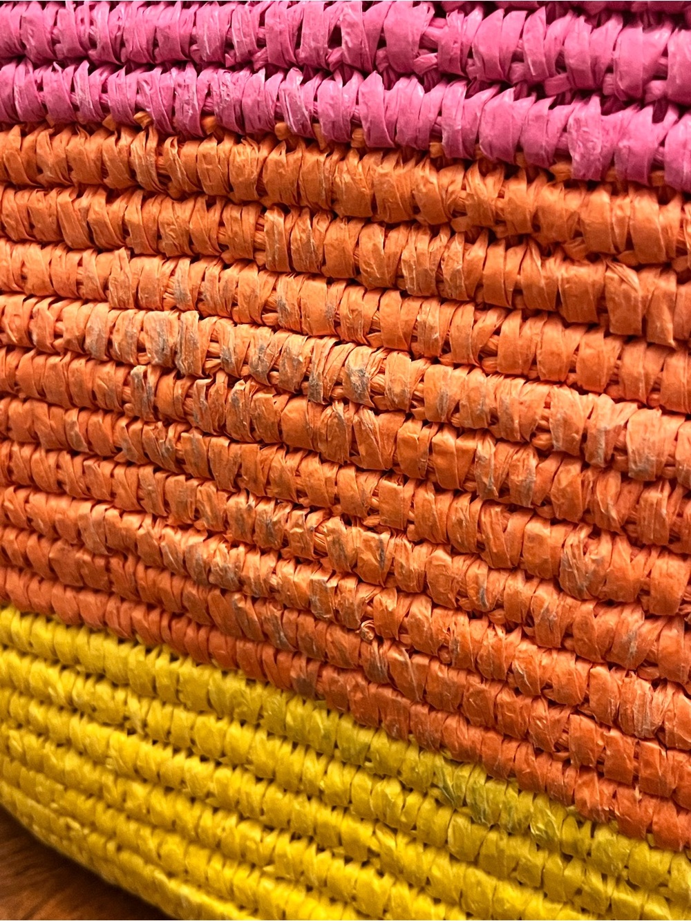 Kate Spade Pier Striped Straw Medium Tote in Pink, Orange & Yellow w/Tassel - Picture 16 of 17
